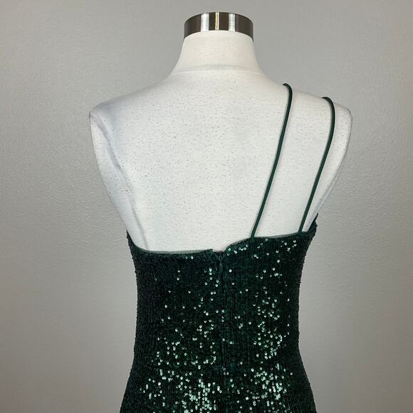 Green Sequined One Shoulder Cocktail Dress Size 8 High Low Midi Sheath by AQUA - Picture 8 of 14